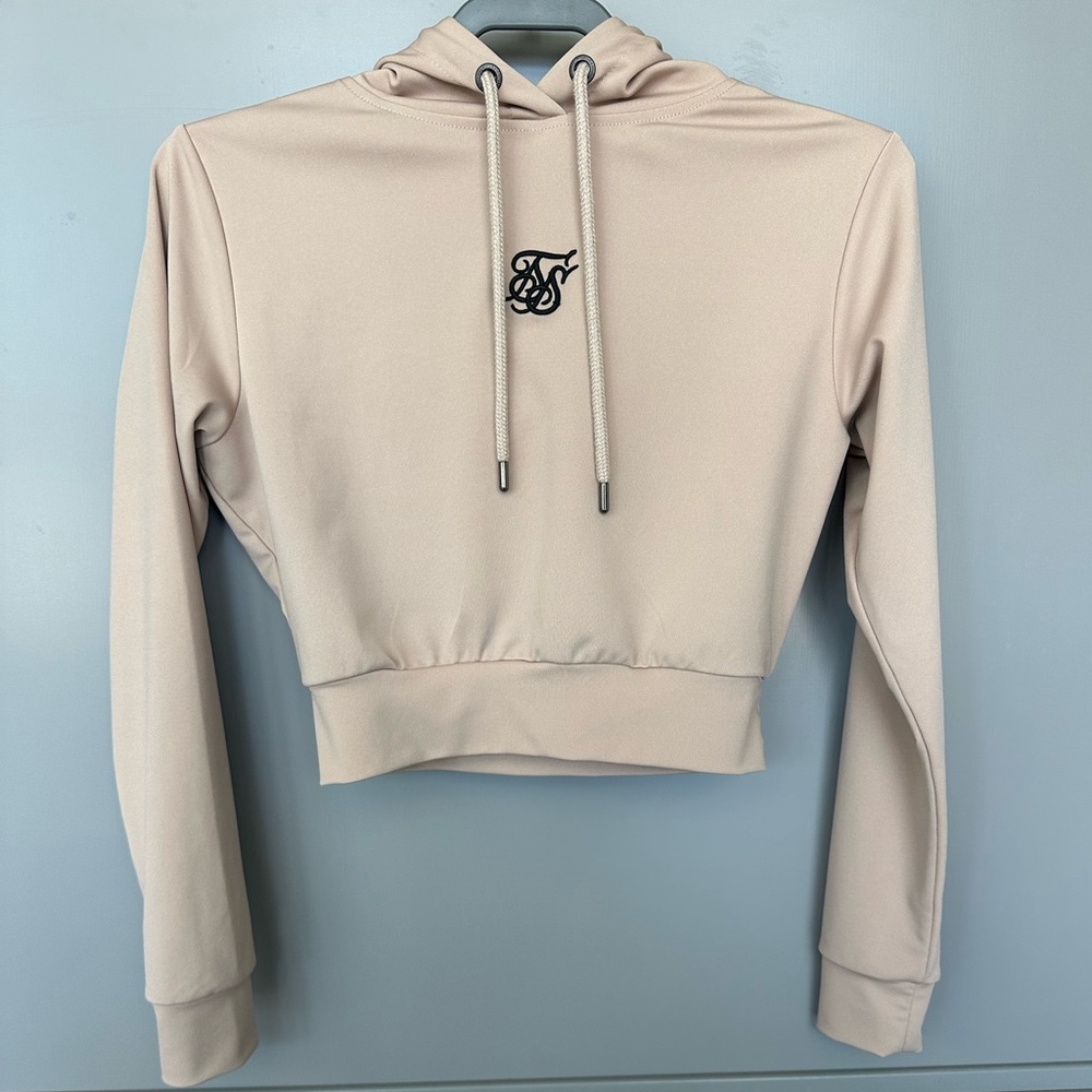 Beige Cropped Hoodie